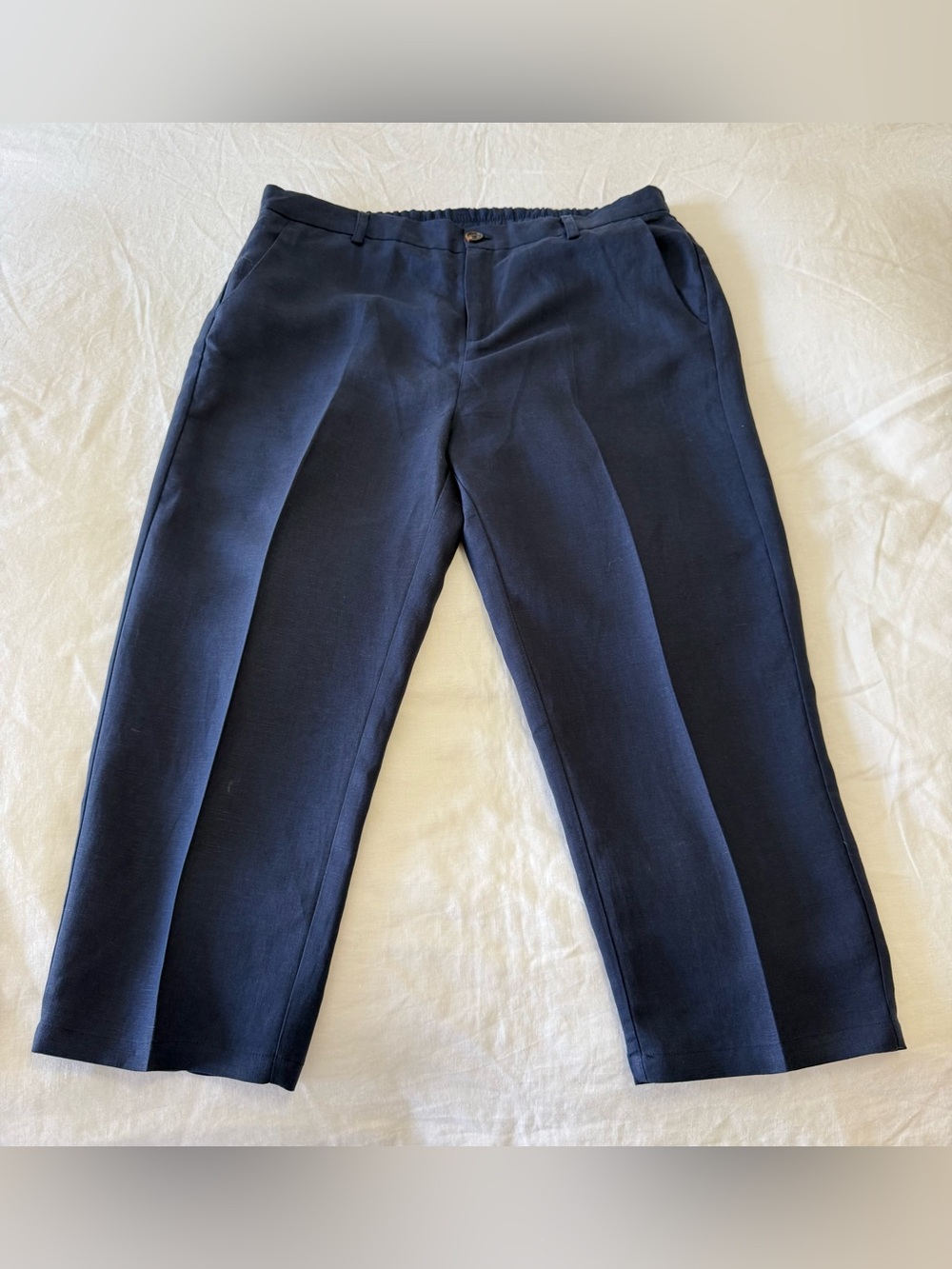 Lintico | Women’s XXL | Navy Cropped Pants Linen Blend Trousers Minimal NWT